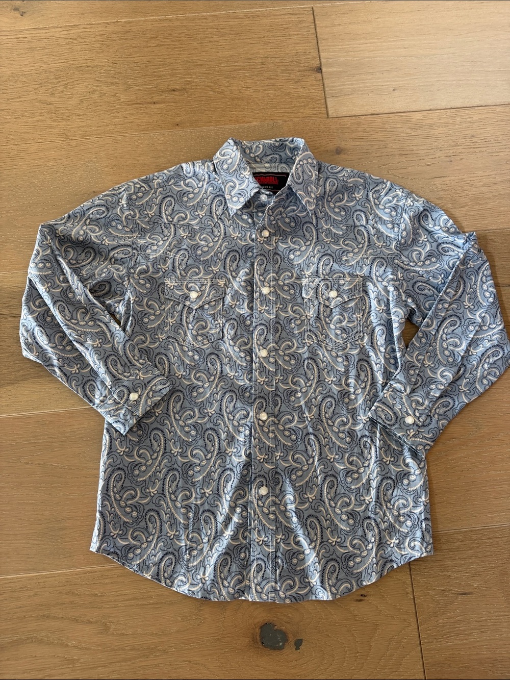 Boy's Blue Paisley Pearl Snap Button-Up Shirt